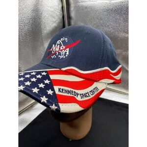 NASA Kennedy Space Center Hat Men OS Navy Blue USA Flag Embroidered Space Cap